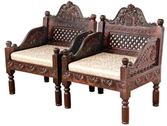 Indian Furniture Classic Vintage folk carved traditional 3 pcs Sofa & Chair Set