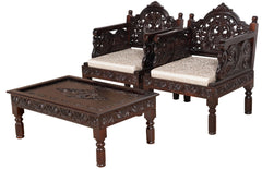 Indian Furniture Classic Vintage folk carved traditional Sofa Set with Center table