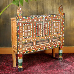 Rajasthan Vintage Hand carved Furniture Antique Solid Wood Damchiya in Multicolor