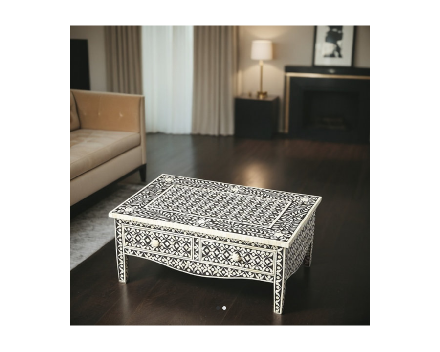 Bone Inlay 2 Drawer Floral Pattern Coffee Table C80