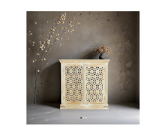 Indian Hand Carved Jaali Natural Wood Cabinet D74