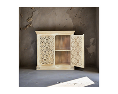 Indian Hand Carved Jaali Natural Wood Cabinet D74