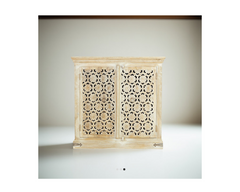 Indian Hand Carved Jaali Natural Wood Cabinet D74