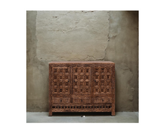 Indian Hand Carved 3 Drawer & 3 Door Solid Wood Cabinet D76