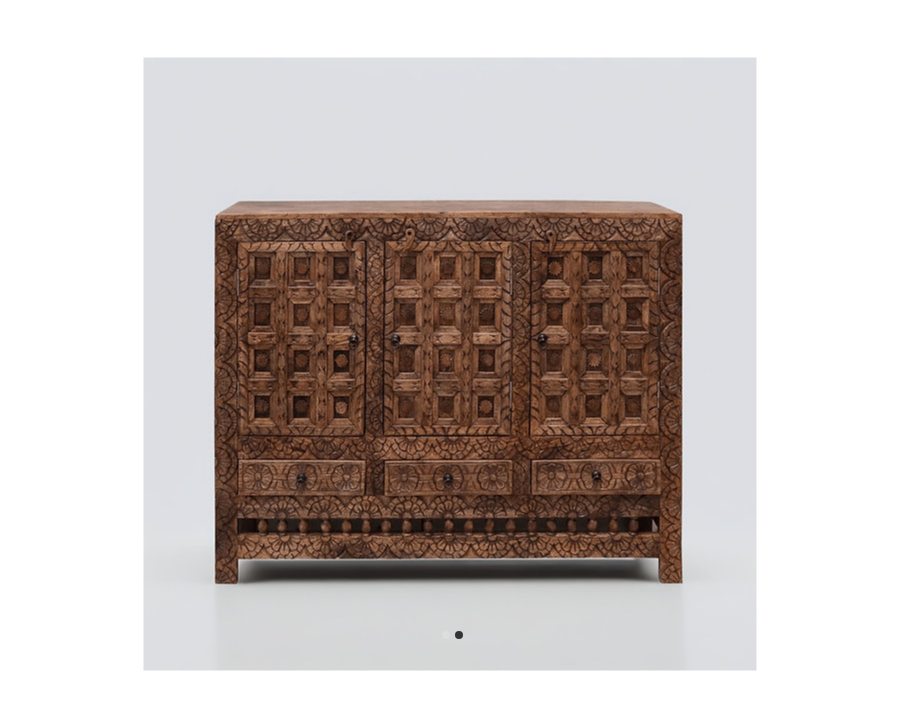Indian Hand Carved 3 Drawer & 3 Door Solid Wood Cabinet D76