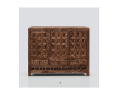 Indian Hand Carved 3 Drawer & 3 Door Solid Wood Cabinet D76