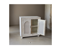 Indian Hand Carved Rattan Door Solid Wood Cabinet D78