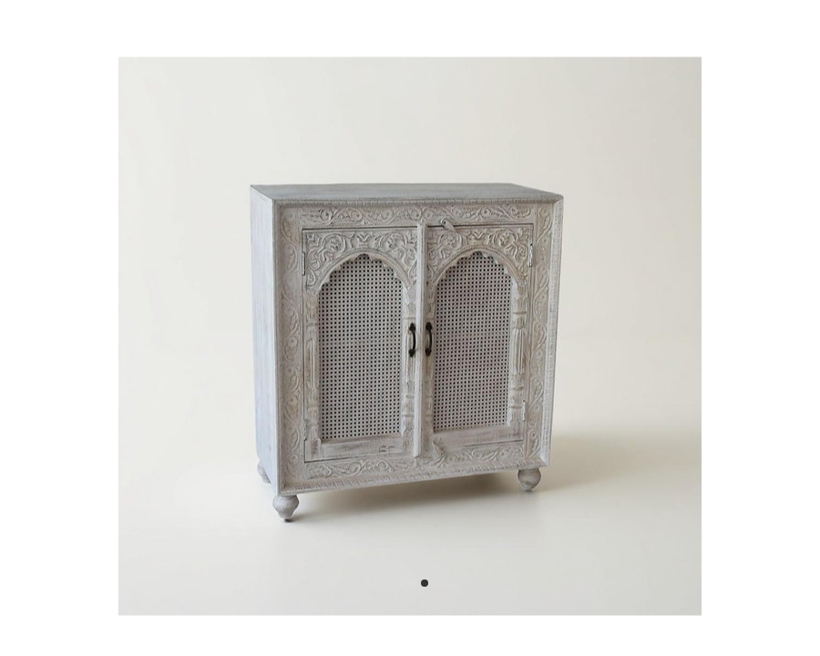 Indian Hand Carved Rattan Door Solid Wood Cabinet D78