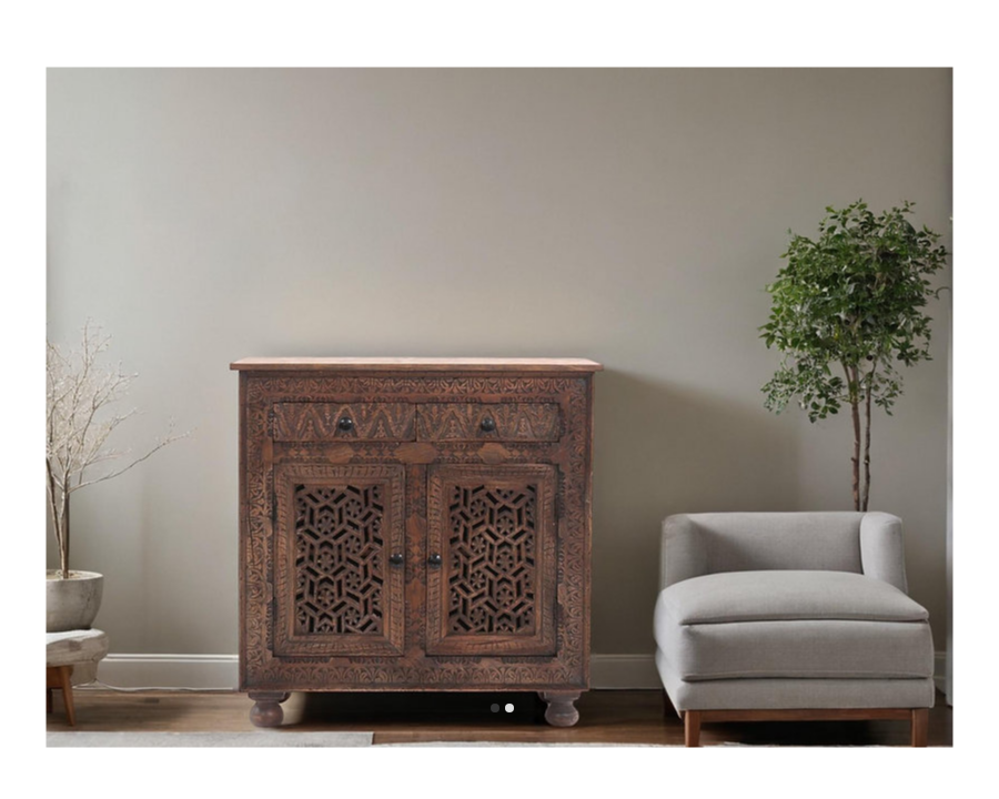 Indian Hand Carved Solid Wood Cabinet D87