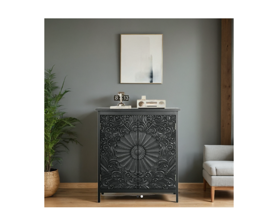 Indian Mandala Hand Carved Solid Wood Cabinet D90