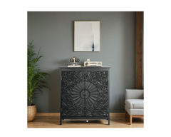 Indian Mandala Hand Carved Solid Wood Cabinet D90