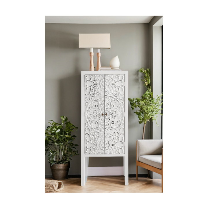 Indian Hand Carved Solid Wood Tall Cabinet D93