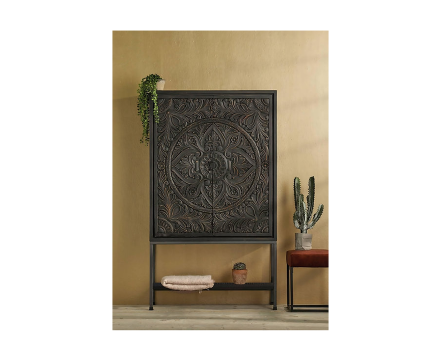 Indian Mandala Hand Carved Solid Wood Cabinet D97