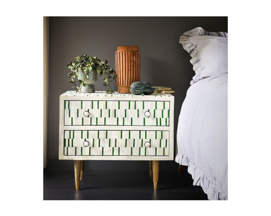 Bone Inlay Strip Pattern Bedside Table 84