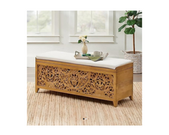 Indian Hand Carved Solid Wood Trunk Blanket Box Chest C17