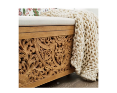 Indian Hand Carved Solid Wood Trunk Blanket Box Chest C17