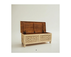 Indian Hand Carved Solid Wood Trunk Blanket Box Chest C18