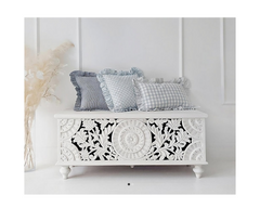 Indian Hand Carved Solid Wood Trunk Blanket Box Chest C20