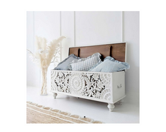 Indian Hand Carved Solid Wood Trunk Blanket Box Chest C20