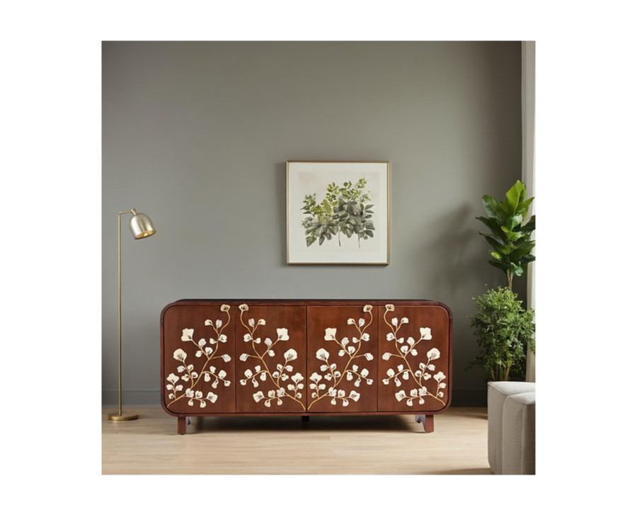 Indian Bone Inlay Floral Sideboard C26