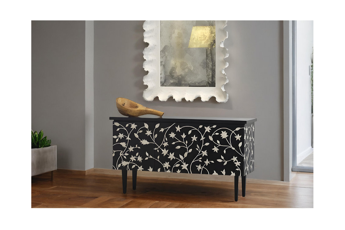 Indian Bone Inlay Floral Sideboard C27
