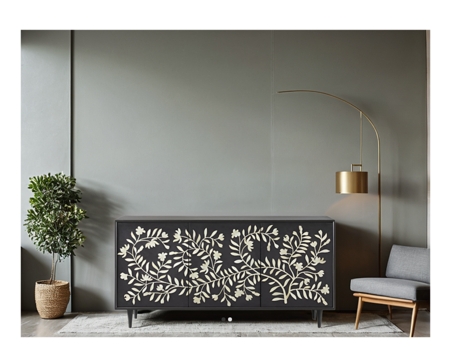 Indian Bone Inlay Floral Sideboard C28