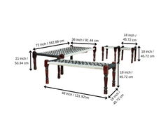Indian Rajasthani Handmade Wooden Charpai, Bench and 2 Stools Set (Black)