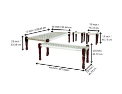 Indian Rajasthani Handmade Wooden Charpai, Bench and 2 Stools Set White