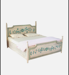 Avani Solid Mango Wood Indian Hand Painted King Size Bed White 02