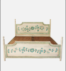 Avani Solid Mango Wood Indian Hand Painted King Size Bed White 02