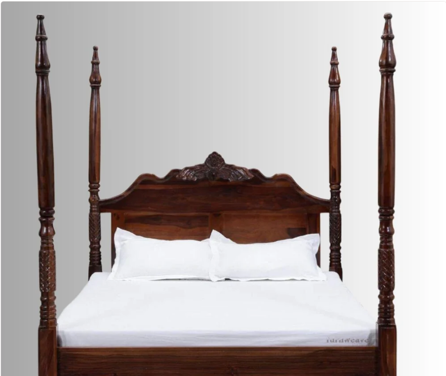 Indian Hand Carved Sheesham Wood Bed Frame King Size 148