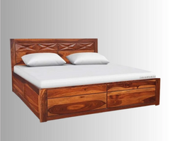 Indian Hand Carved Sheesham Wood Storage Bed Frame King Size 152
