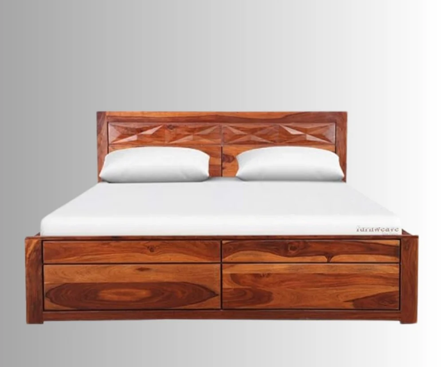 Indian Hand Carved Sheesham Wood Storage Bed Frame King Size 152