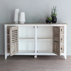 Ethereal Whites Handmade Indian Furniture Solid Mango Wood 2 Doors 6 Drawers Sideboard