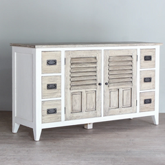 Ethereal Whites Handmade Indian Furniture Solid Mango Wood 2 Doors 6 Drawers Sideboard