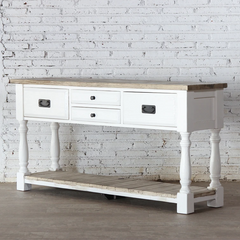 Ethereal Whites Handmade Indian Furniture Solid Mango Wood Console Hall Table in White