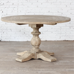 Ethereal Whites Handmade Indian Furniture Solid Mango Wood round Dining Table