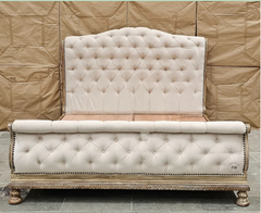 Indian Hand Carved Solid Wood Upholstered Fabric Bed Frame King Size 162