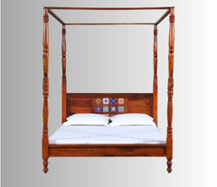 Indian Hand Carved Solid Wood Poster Bed Frame King Size 163