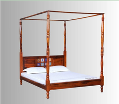 Indian Hand Carved Solid Wood Poster Bed Frame King Size 163