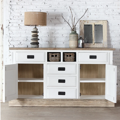 Ethereal Whites Handmade Indian Furniture Solid Mango Wood 2 Doors 7 Drawers Sideboard