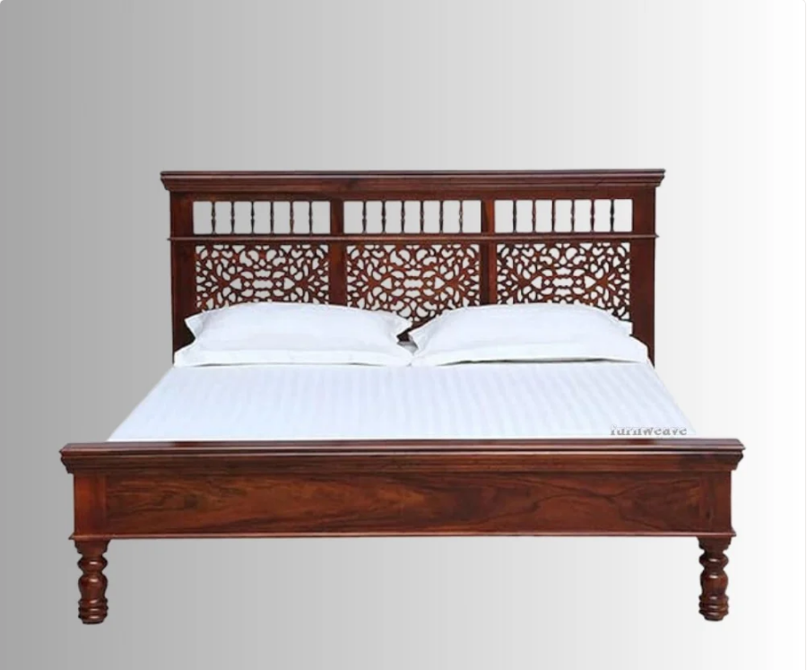 Indian Hand Carved Solid Wood Bed Frame King Size 164