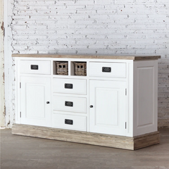 Ethereal Whites Handmade Indian Furniture Solid Mango Wood 2 Doors 7 Drawers Sideboard