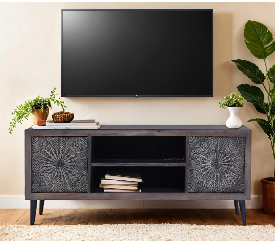Indian Hand Carved Solid Wood TV Unit 21