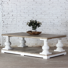 Ethereal Whites Handmade Indian Furniture Solid Mango Wood Coffee table With Pillar Legs