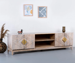 Indian Hand Carved Solid Wood TV Unit 22