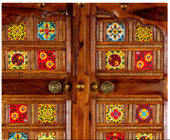 Handmade Indian Furniture Solid Mango Wood Crockery Unit Cabinet 01