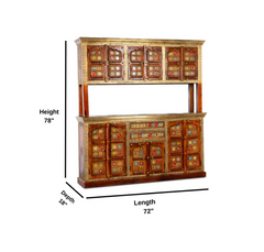 Handmade Indian Furniture Solid Mango Wood Crockery Unit Cabinet 01