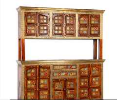 Handmade Indian Furniture Solid Mango Wood Crockery Unit Cabinet 01
