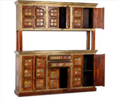 Handmade Indian Furniture Solid Mango Wood Crockery Unit Cabinet 01